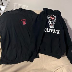 NC State long sleeve tshirt and sweatshirt